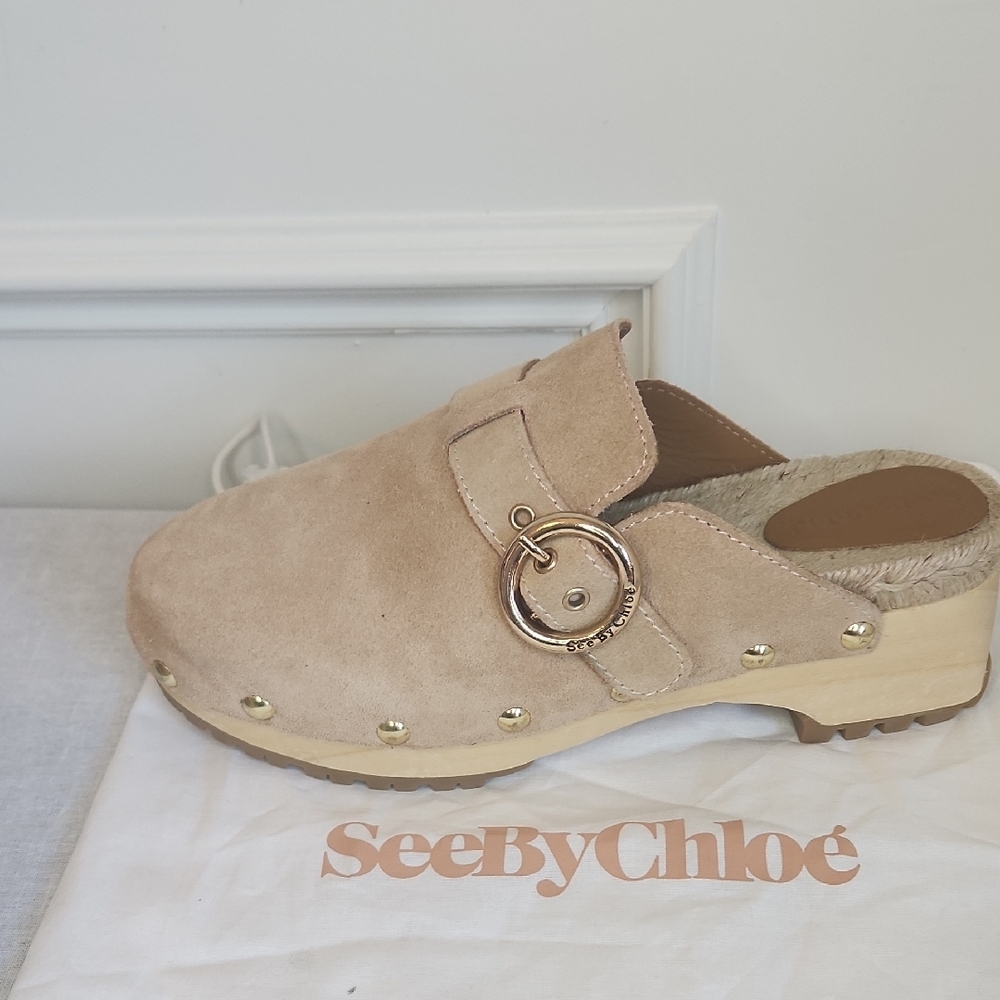See By Chloe Suede Clogs with Gold Details - Picture 4 of 9